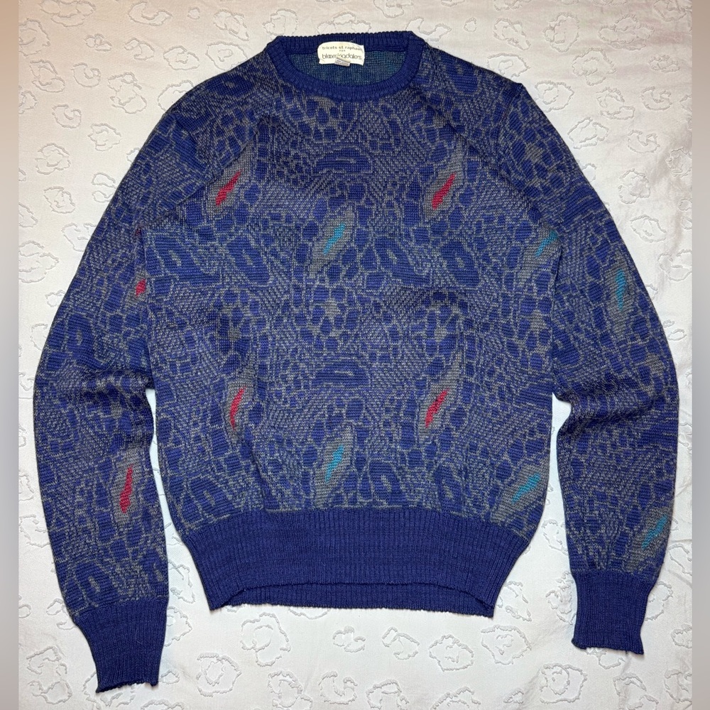 Vintage Tricots St. Raphael Bloomingdale's Multicolor Patterned Crewneck Sweater